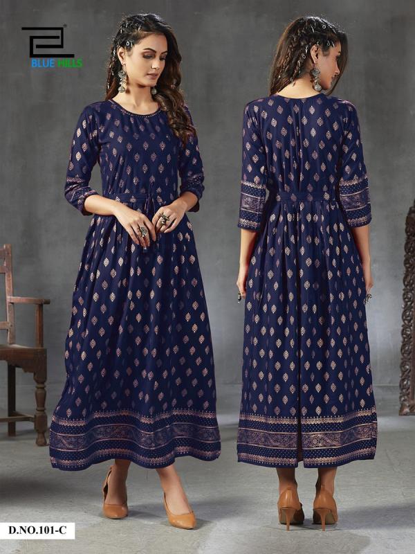 Blue Hills Gold Fever-Rayon-Fancy-Long-Kurti